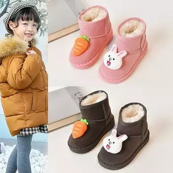 Детские зимние ботинки Зимние детские ботинки из флиса с утолщенным хлопком для детей Модные хлопковые ботинки 25 чёрный