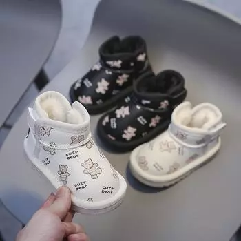 Детские зимние ботинки Зимние детские флисовые ботинки Обувь для девочек Хлопковые ботинки для мальчиков Детская водонепроницаемая хлопковая обувь 15 чёрный