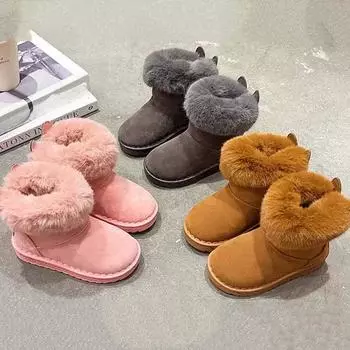 Детские зимние ботинки, зимние детские мягкие теплые хлопковые ботинки с плюшем для мальчиков и девочек, замшевые ботинки из меха, принцесса, ретро-ботинки 25 чёрный