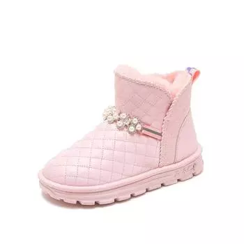 Детские зимние ботинки, зимние нескользящие ботинки из хлопка и флиса для девочек, теплые водонепроницаемые ботинки для девочек из хлопка 26 чёрный