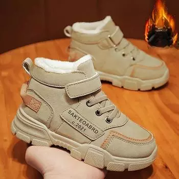 Детские зимние ботинки, зимние теплые ботинки Thikcen, спортивная обувь на бархатной подкладке для мальчиков, нескользящие кроссовки для девочек, студенческая обувь, походные ботинки 26 серый