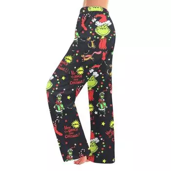 Детские зимние брюки, длинные брюки, фланелевые брюки с рождественским принтом 110 чёрный