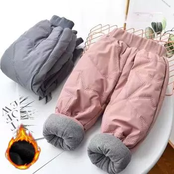 Детские зимние брюки из бархата и хлопка для катания на лыжах, водонепроницаемые брюки для мальчиков и девочек от 1 до 6 лет 130 чёрный