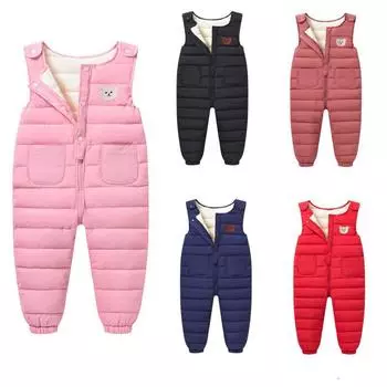 Детские зимние брюки на подтяжках, хлопковый комбинезон без рукавов 120