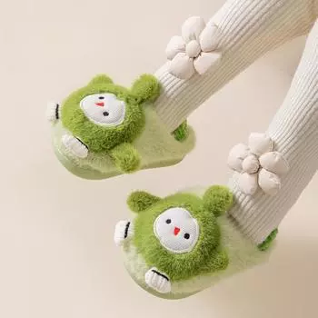 Детские зимние домашние тапочки из бархата и хлопка с милым рисунком 14 inner length 13cm зелёный