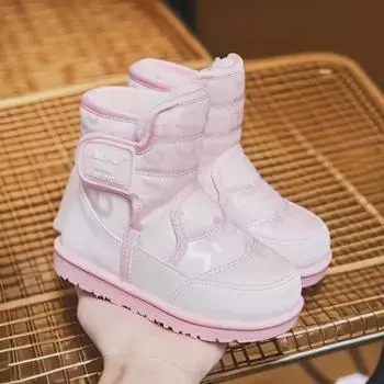 Детские зимние хлопковые ботинки средней высоты: Теплая, водонепроницаемая, модная повседневная обувь для мальчиков и девочек Size 33 - 19.3 cm чёрный