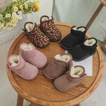 «Детские зимние хлопковые сапожки для снега — мягкие, толстые, на липучках для малышей» Inner length 13 cm бежевый