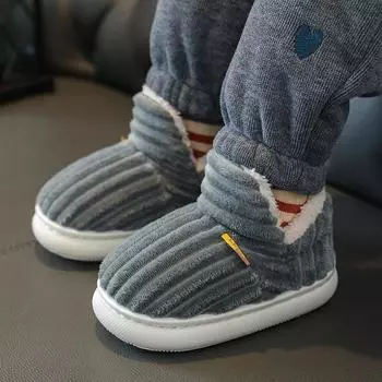 Детские зимние хлопковые тапочки с теплым мехом для мальчиков и девочек - Уютная домашняя обувь на толстой подошве для младенцев и родителей 32/33 (20CM, 7-8 years)