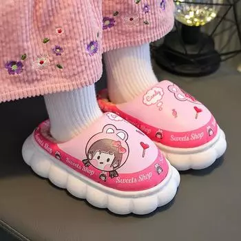 Детские зимние кожаные водонепроницаемые и нескользящие тапочки из хлопка 24/25 inner length 15cm