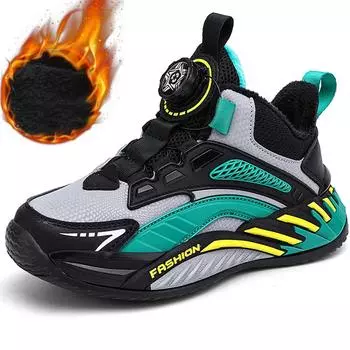 Детские зимние кроссовки из хлопка, кроссовки из полиуретана, водонепроницаемые, плюс бархатные, вращающиеся кнопки, теплые, сверхлегкие, для мальчиков, зимние кроссовки 28 синий/оранжевый