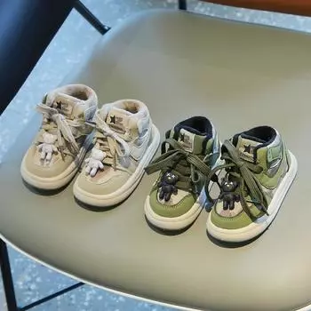 Детские зимние кроссовки, новая стильная детская обувь, хлопковая камуфляжная спортивная обувь, теплая обувь для доски 21 зелёный