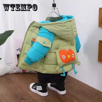 Детские зимние куртки, хлопковые куртки для мальчиков, теплая детская пуховая верхняя одежда с героями мультфильмов для девочек, пальто 120