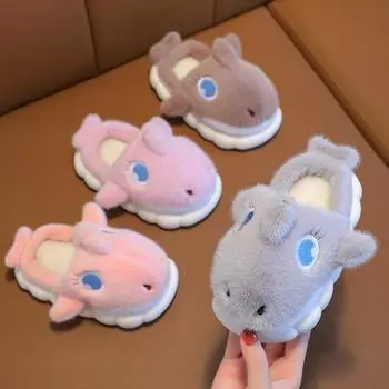 Детские зимние милые теплые хлопковые тапочки с акулой 24-25 inner length 14.5cm розовый