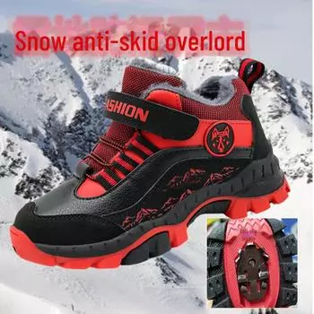 Детские зимние нескользящие сапоги для снега с бархатной подкладкой для мальчиков и девочек, до середины икры, теплые, кожаные 32