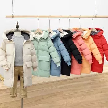 Детские зимние однотонные теплые куртки с капюшоном для мальчиков и девочек, верхняя одежда, пальто 140 чёрный