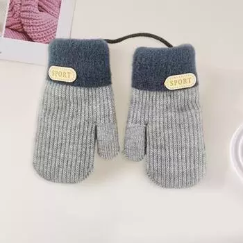 Детские зимние перчатки для мальчиков и девочек, вязаные термоперчатки с закрытыми пальцами, теплые варежки для холодной погоды, для занятий спортом на открытом воздухе, катания на лыжах и велоспорта серый