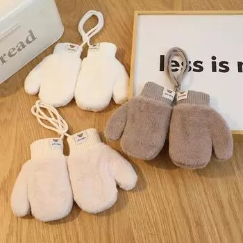 Детские зимние перчатки, теплые утепленные плюшевые перчатки без пальцев, однотонные варежки для новорожденных, аксессуары для маленьких мальчиков и девочек коричневый