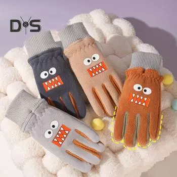 Детские зимние перчатки, ветрозащитные перчатки с рисунком, с эластичными манжетами, теплые перчатки для холодной погоды, для сноуборда, шоссейного велоспорта B темно-серого