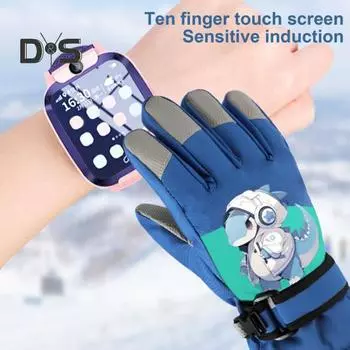 Детские зимние перчатки, водонепроницаемые теплые перчатки, плюшевые варежки для снега, перчатки для сенсорных экранов, лыжные спортивные перчатки для мальчиков и девочек, для верховой езды, вождения, пешего туризма S синий