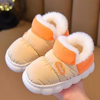 Детские зимние плюшевые тапочки для девочек, унисекс, для мальчиков, для детей, для дома и улицы, с мягкой подошвой, нескользящая теплая обувь с пяткой 20-21 розовый