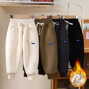 Детские зимние повседневные штаны с мягкой подкладкой Детские спортивные штаны с мягкой подкладкой Зимние штаны для мальчиков 1-12 лет 1-2Y/90cm чёрный