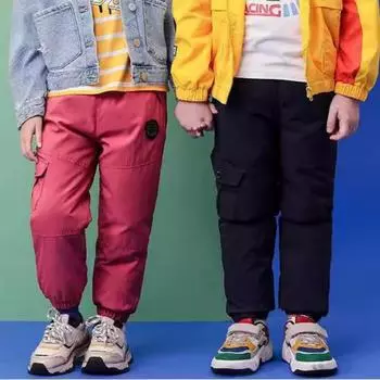 Детские зимние пуховые штаны, комбинезоны для мальчиков и девочек, плотная теплая верхняя одежда, длинные штаны 100cm чёрный