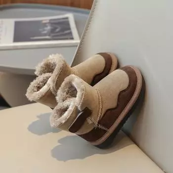 Детские зимние сапоги 2023 года, осень и зима, новые хлопковые ботинки для девочек, модные легкие плюшевые теплые плюшевые сапоги для мальчиков из искусственной кожи 22 жёлтый