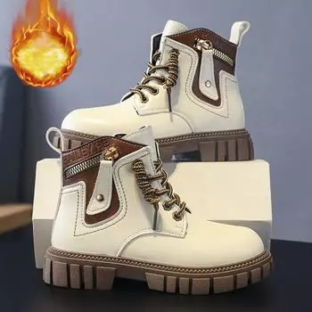 Детские зимние сапоги больших размеров, удобные, модные, плюшевые, теплые, высокие, из хлопка, сапоги средней длины, модные сапоги 27-39 27 бежевый