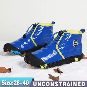 Детские зимние сапоги Детская спортивная обувь Зимняя хлопчатобумажная обувь Нескользящие теплые плюшевые сапоги на снегу на открытом воздухе Теплая меховая обувь с высоким берцем Водонепроницаемые теплые кроссовки 28 розовый