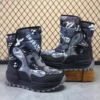 Детские зимние сапоги нового стиля, теплая хлопковая обувь 31 черный серый