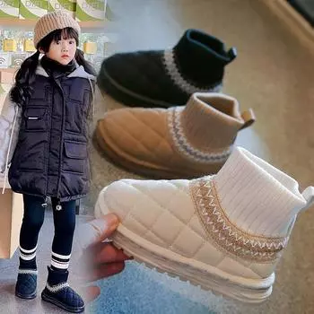 Детские зимние сапоги с носками, теплая хлопковая обувь 25 чёрный