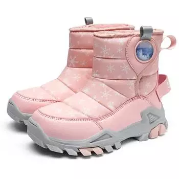 Детские зимние сапоги. Толстые хлопковые сапоги для девочек. Зимние сапоги. Водонепроницаемые короткие сапоги для мальчиков. 26 розовый