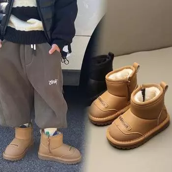 Детские зимние сапоги зимние детские короткие ботильоны для девочек плюшевые меховые сапоги для мальчиков теплые модные 32 чёрный