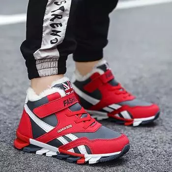 Детские зимние сапоги Зимние непромокаемые хлопковые сапоги Теплая обувь для мальчиков и девочек 26 красный