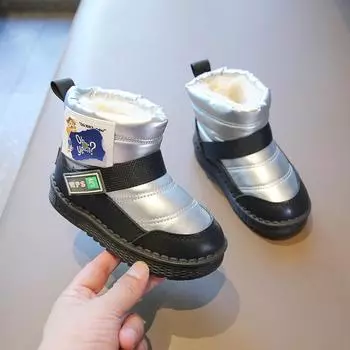 Детские зимние сапоги. Зимние плюшевые и утолщенные полусапожки. Детская теплая и нескользящая хлопковая обувь. 25 чёрный