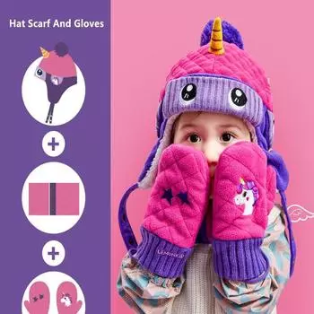 Детские зимние шапки в стиле динозавра и единорога, шарфы, детская зимняя шапка, детские теплые перчатки для мальчиков и девочек, костюм, шапка, шарф и перчатки S белый