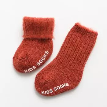 Детские зимние шерстяные носки для мальчика девочки однотонные мягкие флисовые утолщенные теплые меховые короткие носки противоскользящие напольные носки до икры детская одежда детские вещи S for 0-1 years