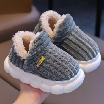 Детские зимние тапочки из бархатного хлопка с закрытым каблуком, толстой подошвой и нескользящей накладкой для мальчиков и девочек. Size 34/35 серый