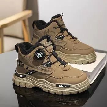 Детские зимние теплые меховые теннисные кроссовки для мальчиков, детская спортивная обувь, студенческая обувь для походов на открытом воздухе, ботильоны для девочек больших размеров EU:32 жёлтый