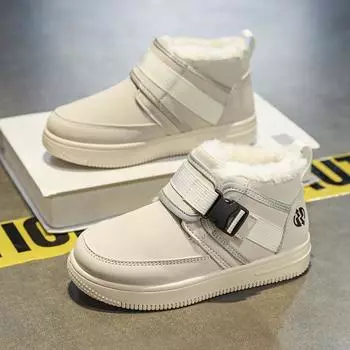 Детские зимние теплые меховые зимние ботинки для мальчиков, кроссовки, детская походная обувь, большие размеры, розовые ботильоны для девочек EU:32 бежевый