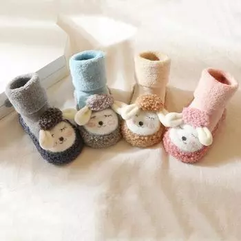 Детские зимние теплые носки для мальчиков и девочек, которые впервые ходят, утолщенные теплые удобные носки-трубы с мягкой подошвой для малышей, нескользящие напольные туфли XS(11) синий