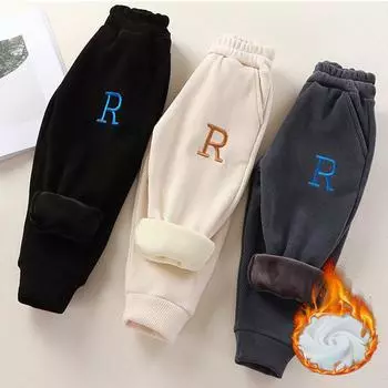 Детские зимние утепленные брюки для мальчиков и девочек, утепленные брюки для детей, бархатная хлопковая одежда, повседневные осенние брюки для младенцев 1-10 лет 80 белый