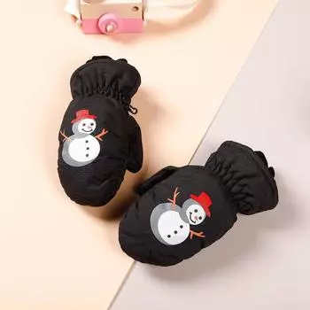 Детские зимние варежки для катания на лыжах для детей от 2 до 5 лет, водонепроницаемые, зимние, мультяшные, спортивные варежки для занятий спортом на открытом воздухе black snow man