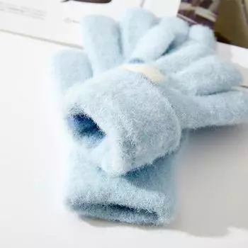 Детские зимние вязаные шерстяные теплые перчатки с милым мультяшным трехмерным жаккардом для девочек корейской версии, новые с полным пальцем и разделенным пальцем one size fits all