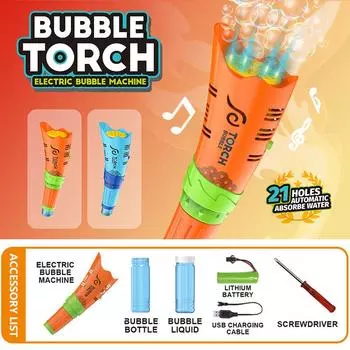 Детский электрический фонарик с мыльными пузырями и заправочным раствором, звуковой и световой автоматический фонарик для детской вечеринки для мальчиков и девочек