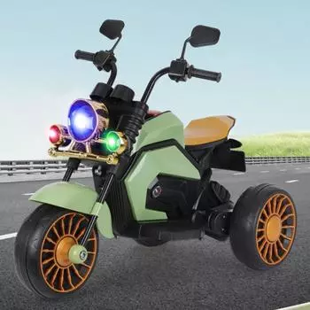 Детский электрический мотоцикл с музыкой и светодиодной подсветкой, перезаряжаемый винтажный радиоуправляемый детский трехколесный велосипед, игрушка Harley, раннее образование для мальчиков и девочек зелёный