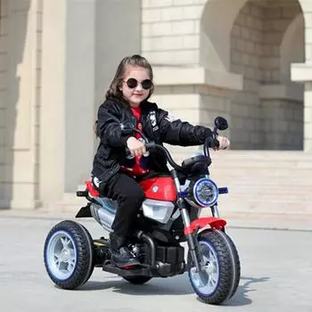 Детский электрический мотоцикл, трехколесный велосипед, детский автомобиль с двойным приводом и дистанционным управлением, Bluetooth, музыка, светодиодная подсветка красный