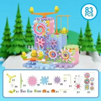 Детский электрический набор игрушек для сборки шестерен, моторизованный набор вращающихся шестерен, шестерни, железнодорожный автомобиль, большие строительные блоки, набор строительных игрушек