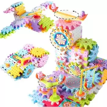 Детский электрический набор игрушек для сборки шестерен, моторизованный набор вращающихся шестерен, шестерни, железнодорожный автомобиль, большие строительные блоки, набор строительных игрушек