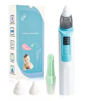 Детский электрический назальный аспиратор с 6 регулируемыми уровнями всасывания, 2 размерами насадок и 1 зажимом